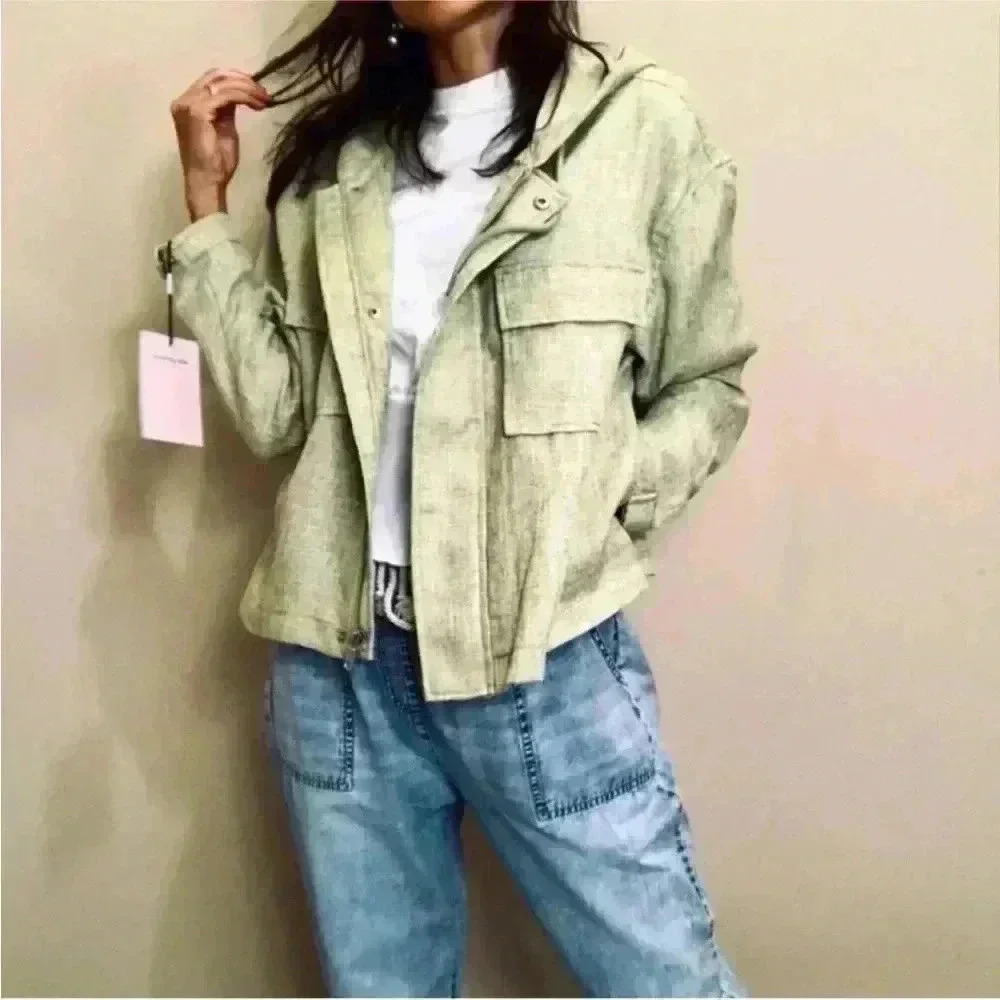 Avec Les Filles Light Sage Green Hooded Jacket